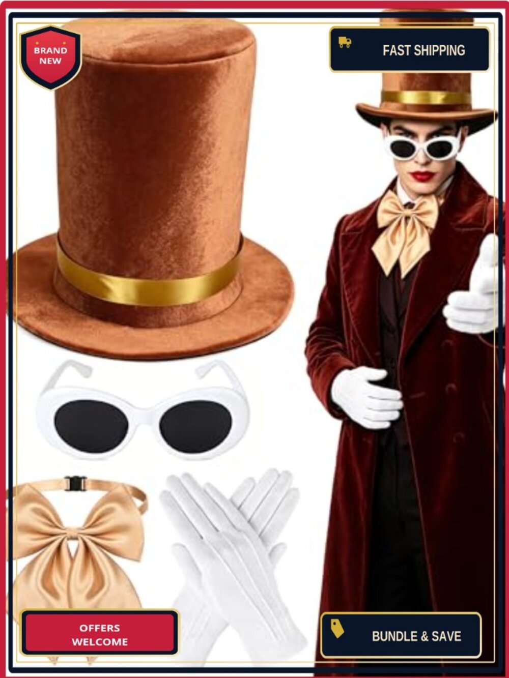 Velvet Top Hat Costume Set Adult Magician Cosplay Halloween